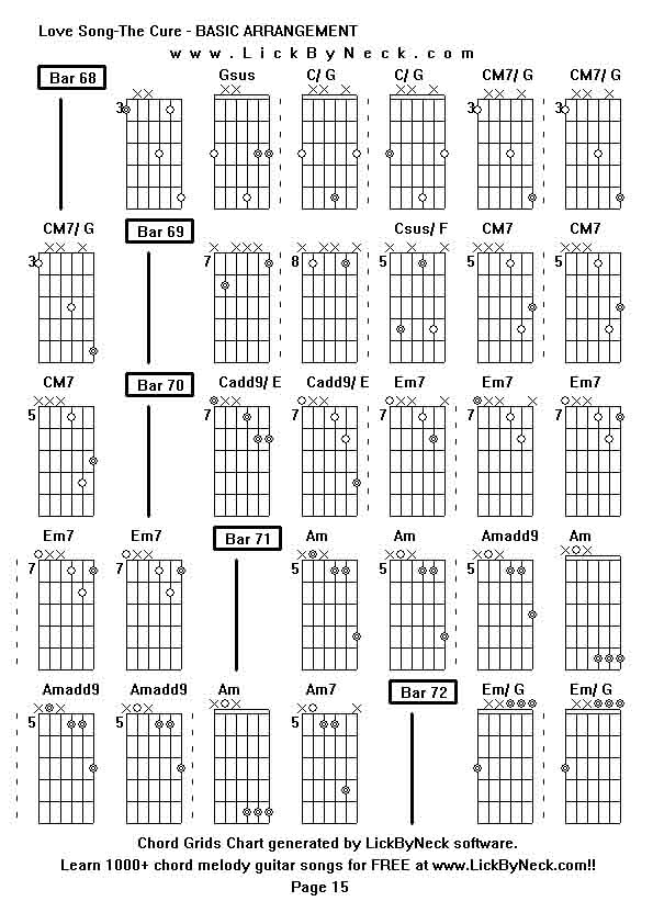 Chord Grids Chart of chord melody fingerstyle guitar song-Love Song-The Cure - BASIC ARRANGEMENT,generated by LickByNeck software.